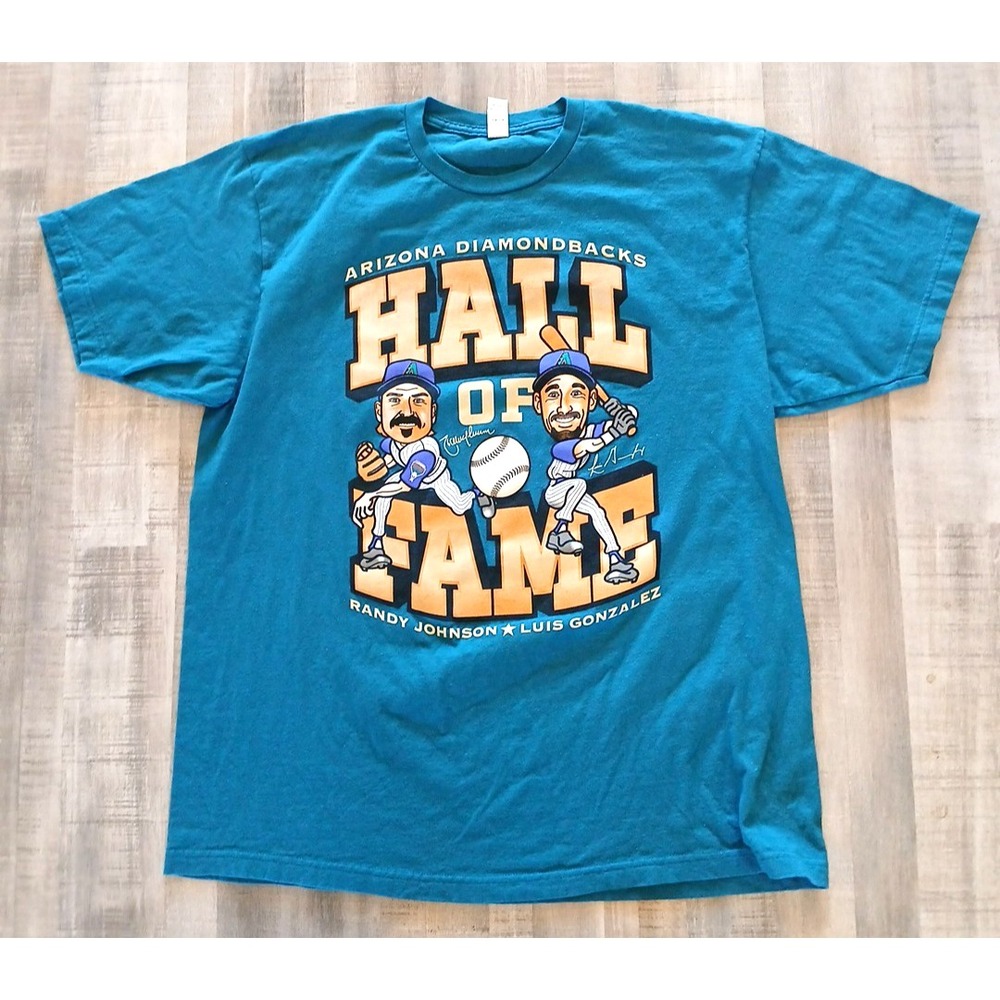 Arizona Diamondbacks Hall of Fame Randy Johnson Luis Gonzalez T Tee Shirt